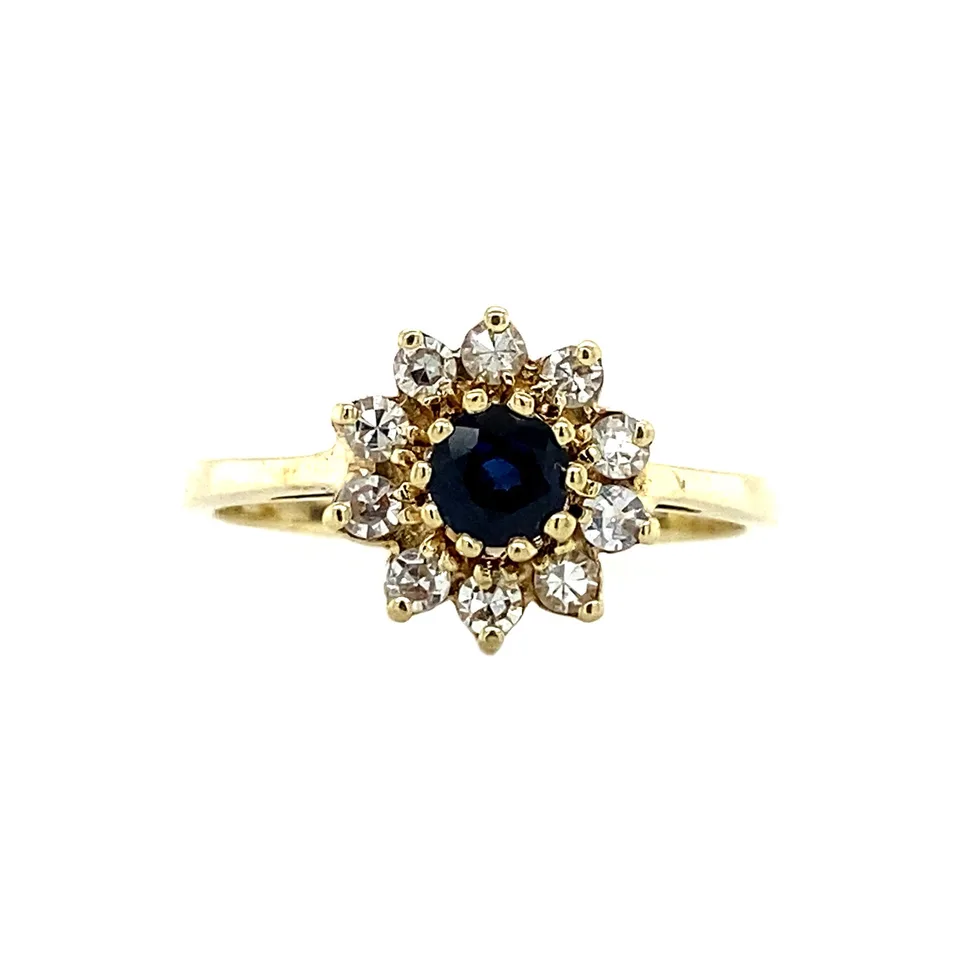 Vintage 14K Gold Cluster Ring with Diamond and Sapphire