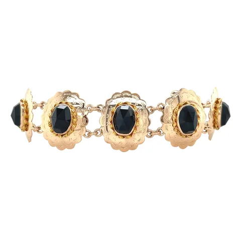 Vintage 14K Gold Boat Link Bracelet with Garnet