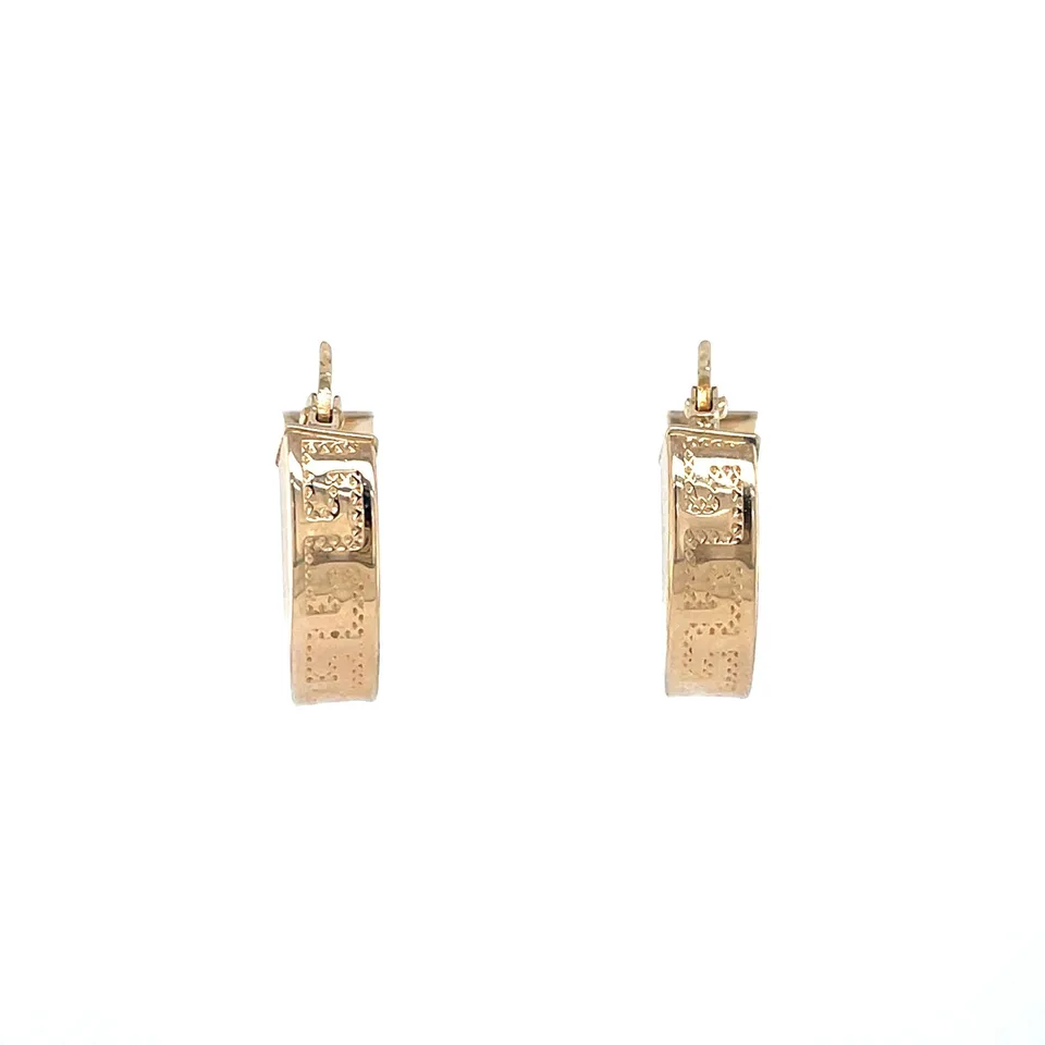 Vintage 14K Gold Meander Hoop Earrings