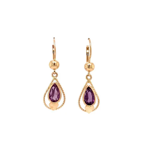 Vintage 18K Rose Gold Drop Earrings with Colored Stone
