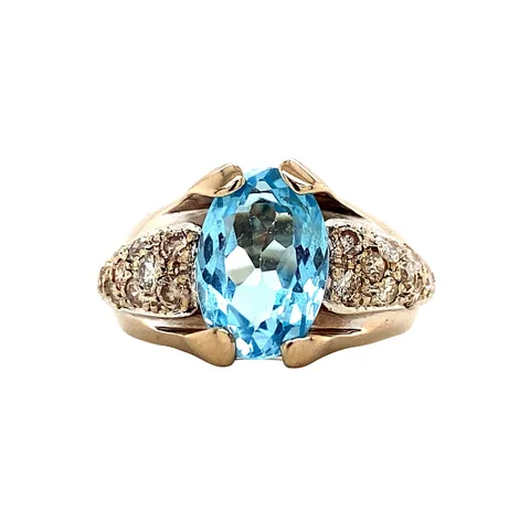 Vintage 18K Yellow Gold Ring with Topaz and Diamond