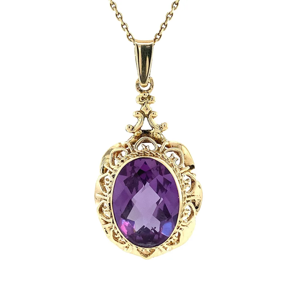 Vintage 14K Gold Pendant with Paarse Sapphire