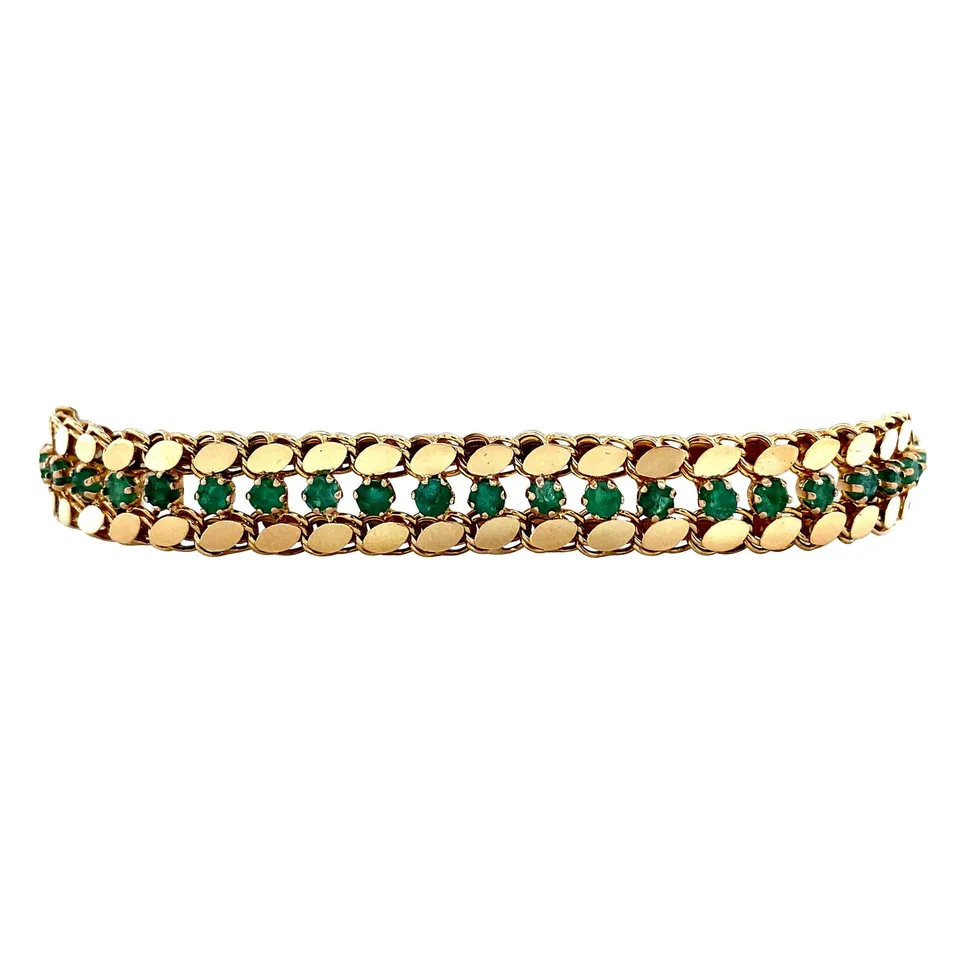 Vintage 14K Gold Fancy Bracelet with Emerald