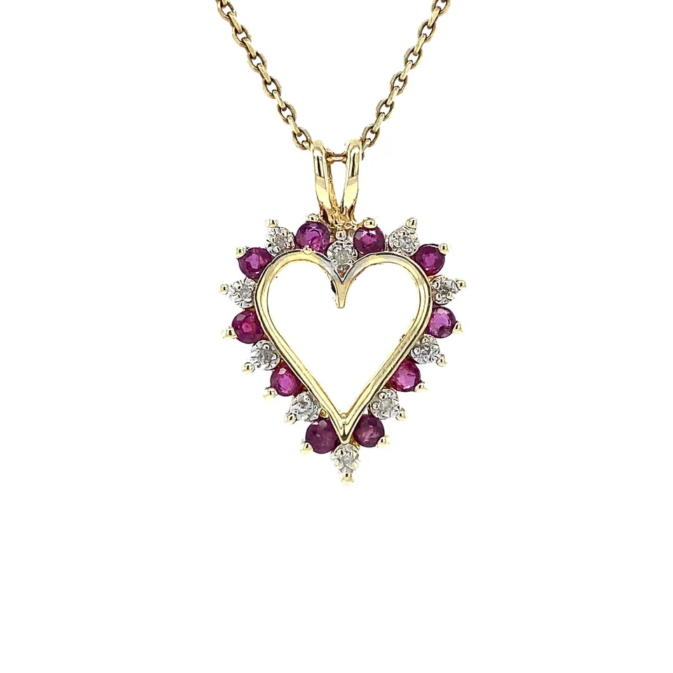 Vintage 14K Two Tone Gold Pendant with Diamond and Ruby