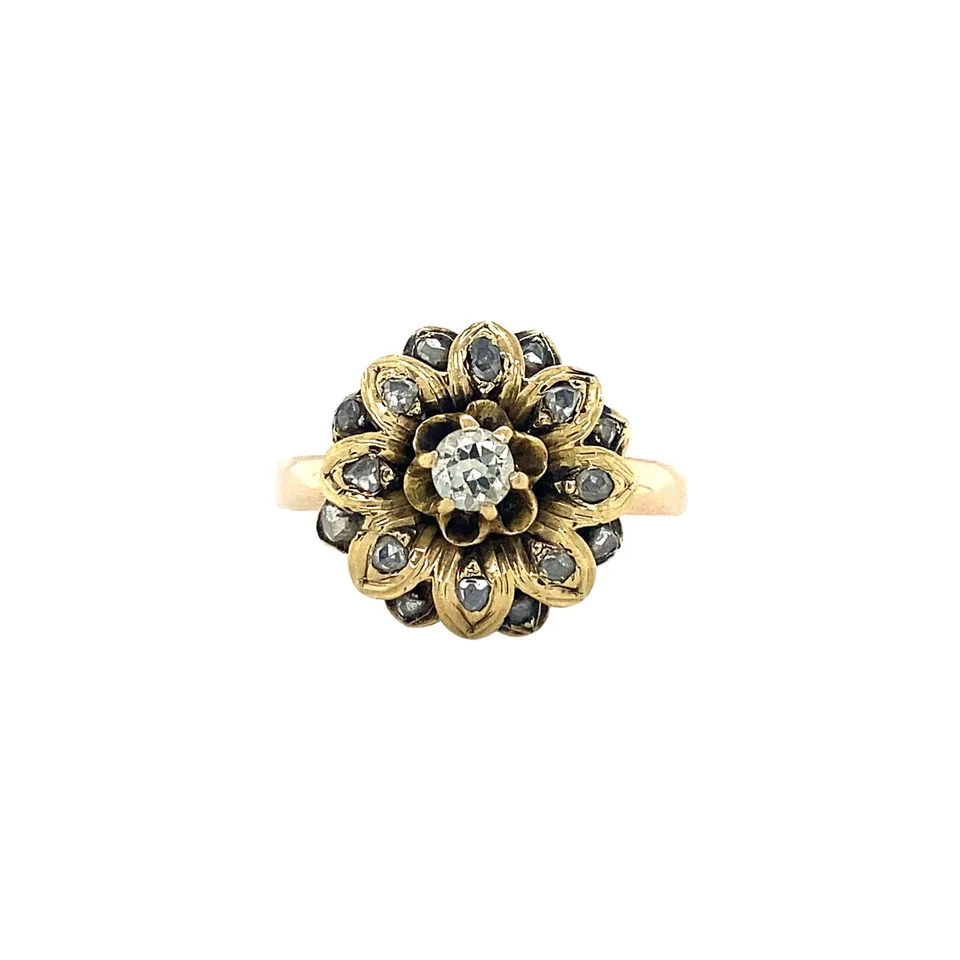 Vintage 14K Gold Cluster Ring with Diamond