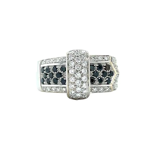 Vintage 18K White Gold Buckle Ring with Diamond