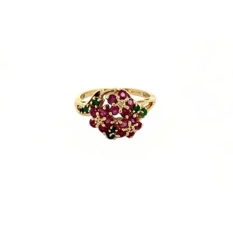 Vintage 14K Gold Ring with Ruby and Emerald