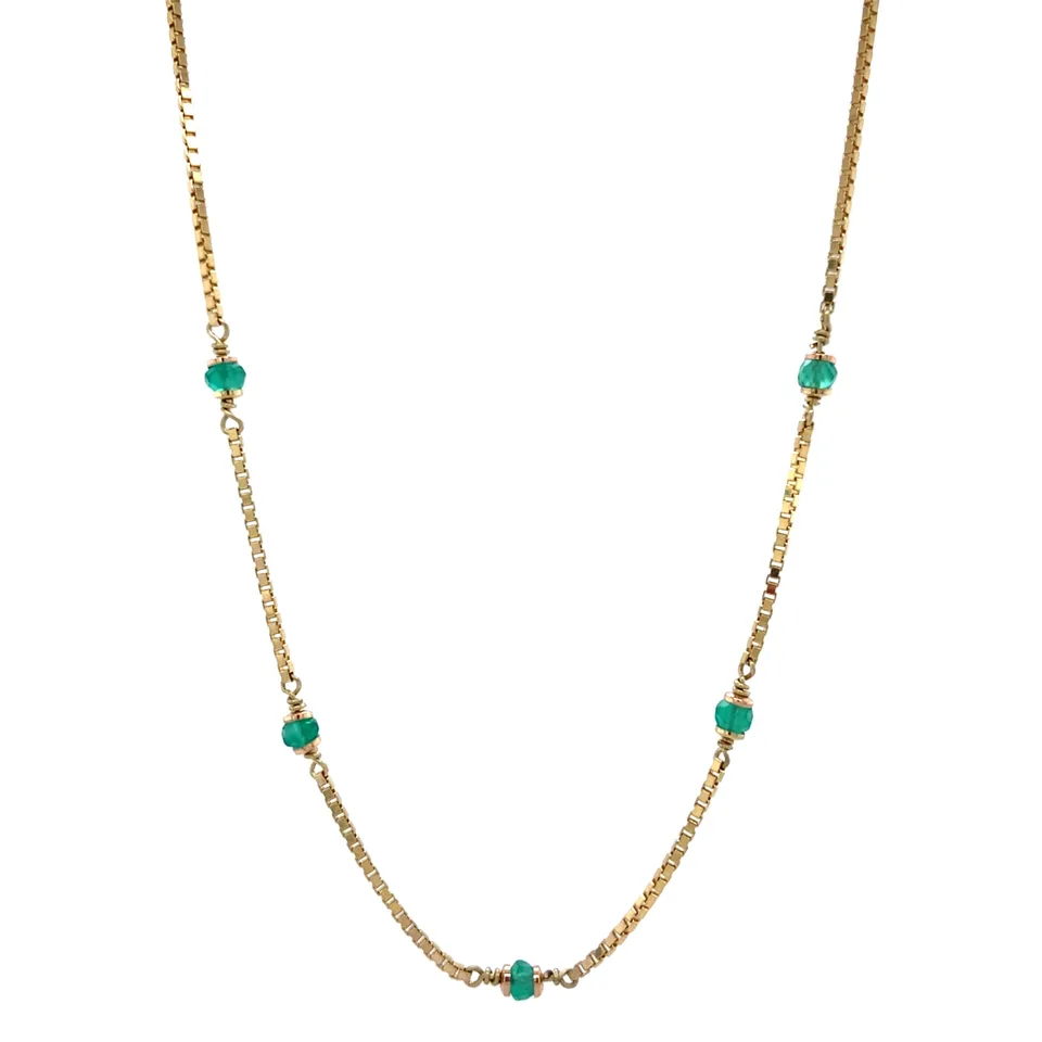 Vintage 14K Gold Venetian Necklace with Green Onyx