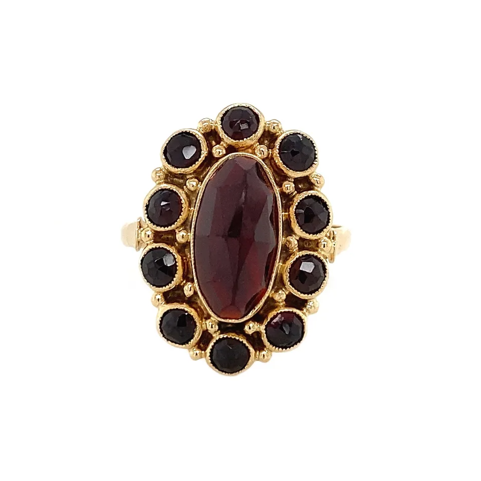 Vintage 14K Gold Cluster Ring with Garnet