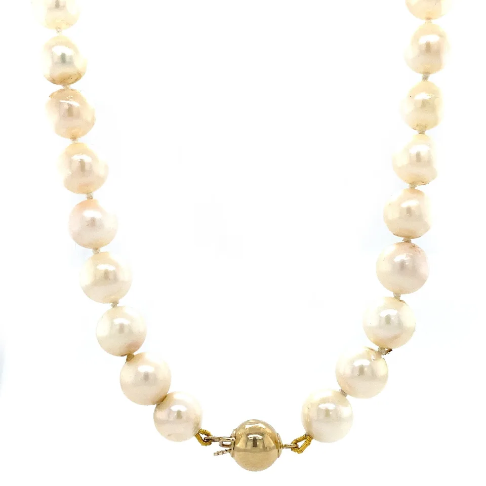 Vintage Pearl Necklace with 14K Gold Ball Clasp 44 cm