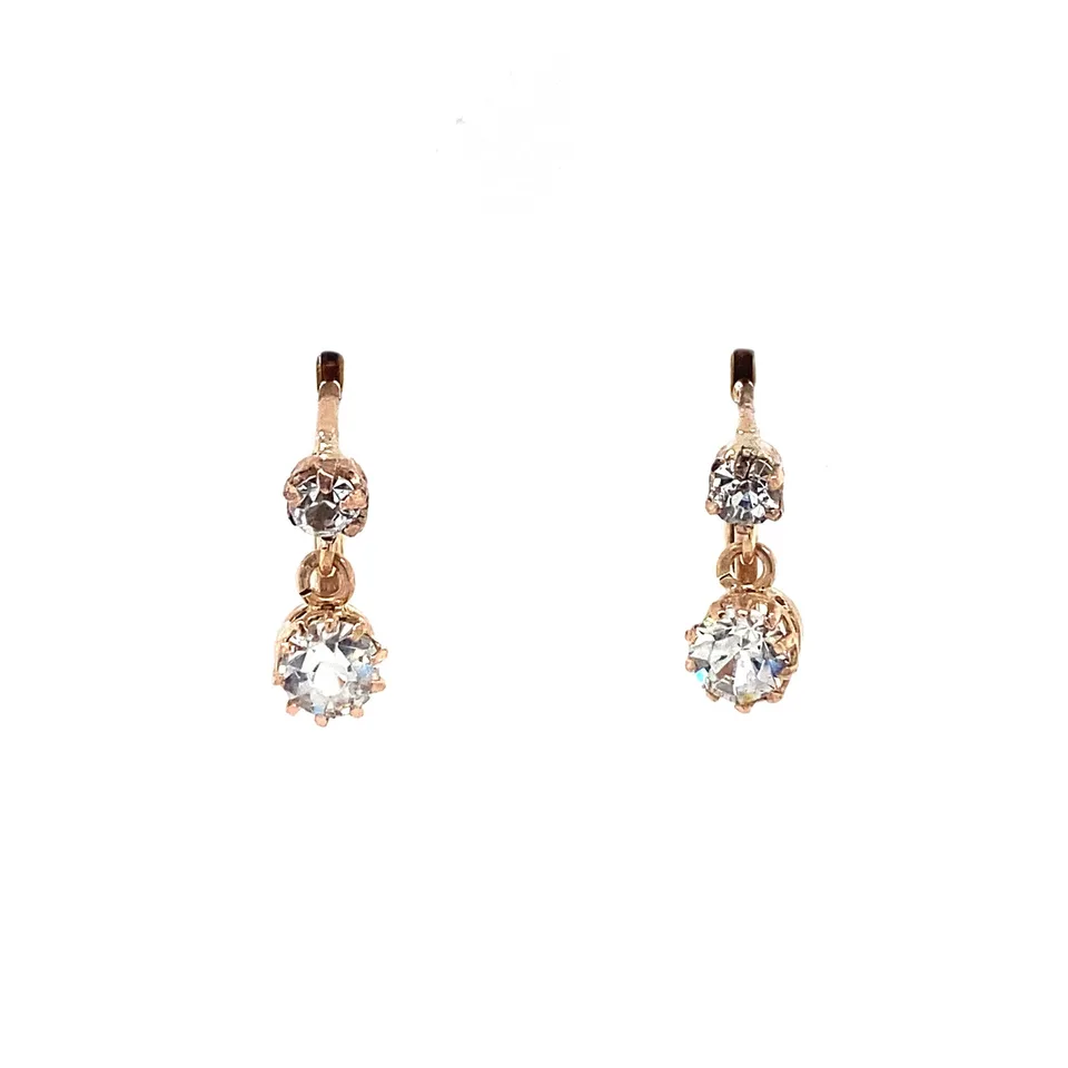 Vintage 14K Rose Gold Drop Earrings with Cubic Zirconia