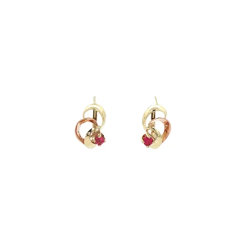 Vintage 14K Two Tone Gold Drop Earrings with Ruby