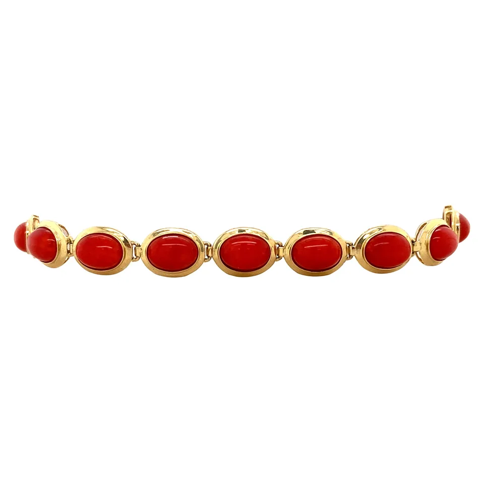 Vintage 14K Gold Bracelet with Red Coral