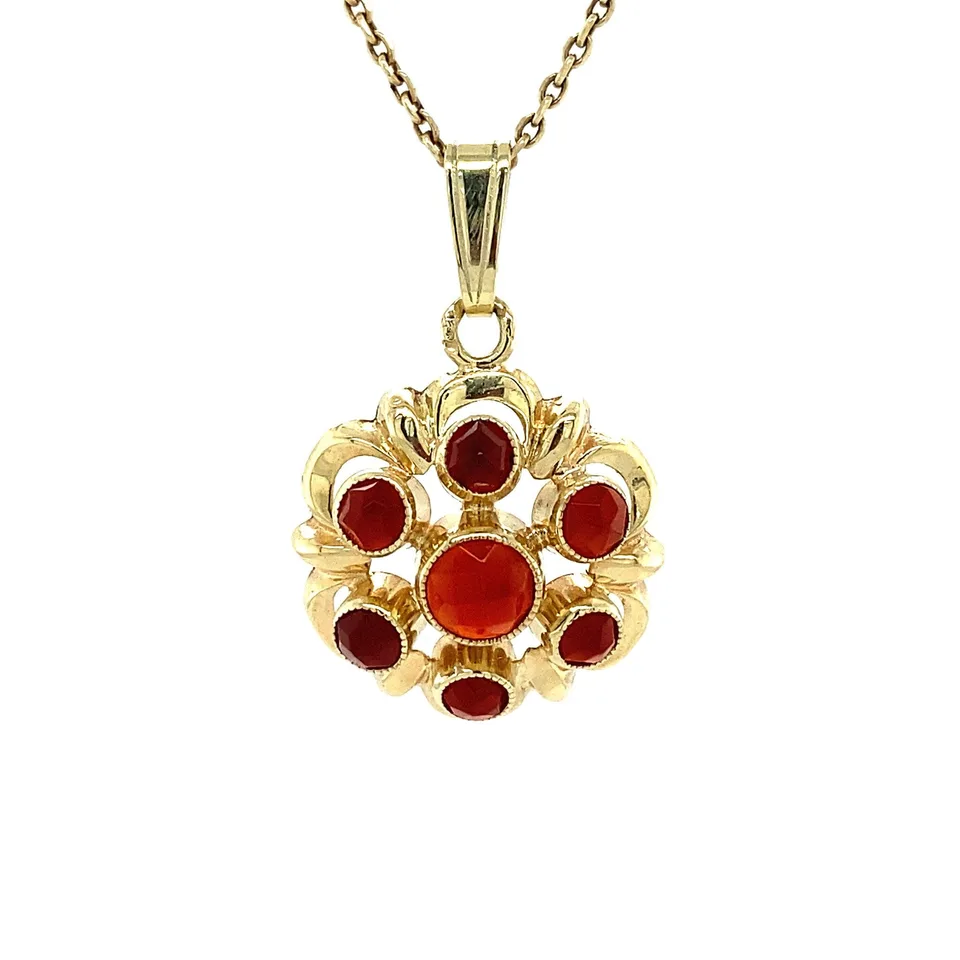 Vintage 14K Gold Cluster Pendant with Carnelian