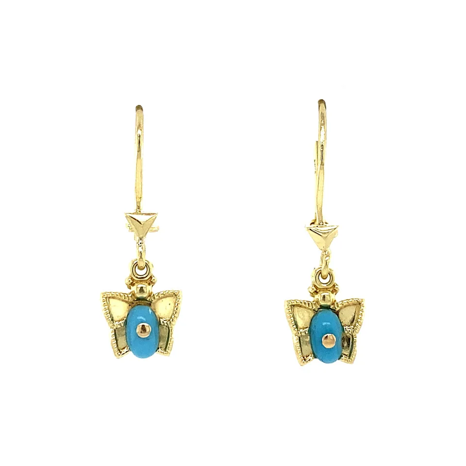 Vintage 14K Gold Drop Earrings with Turquoise