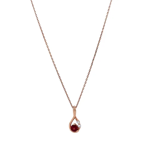 Vintage 18K Rose Gold Necklace with Garnet and Diamond Pendant