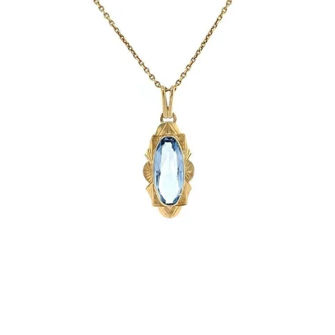 Vintage 14K Gold Pendant with Blue Spinel