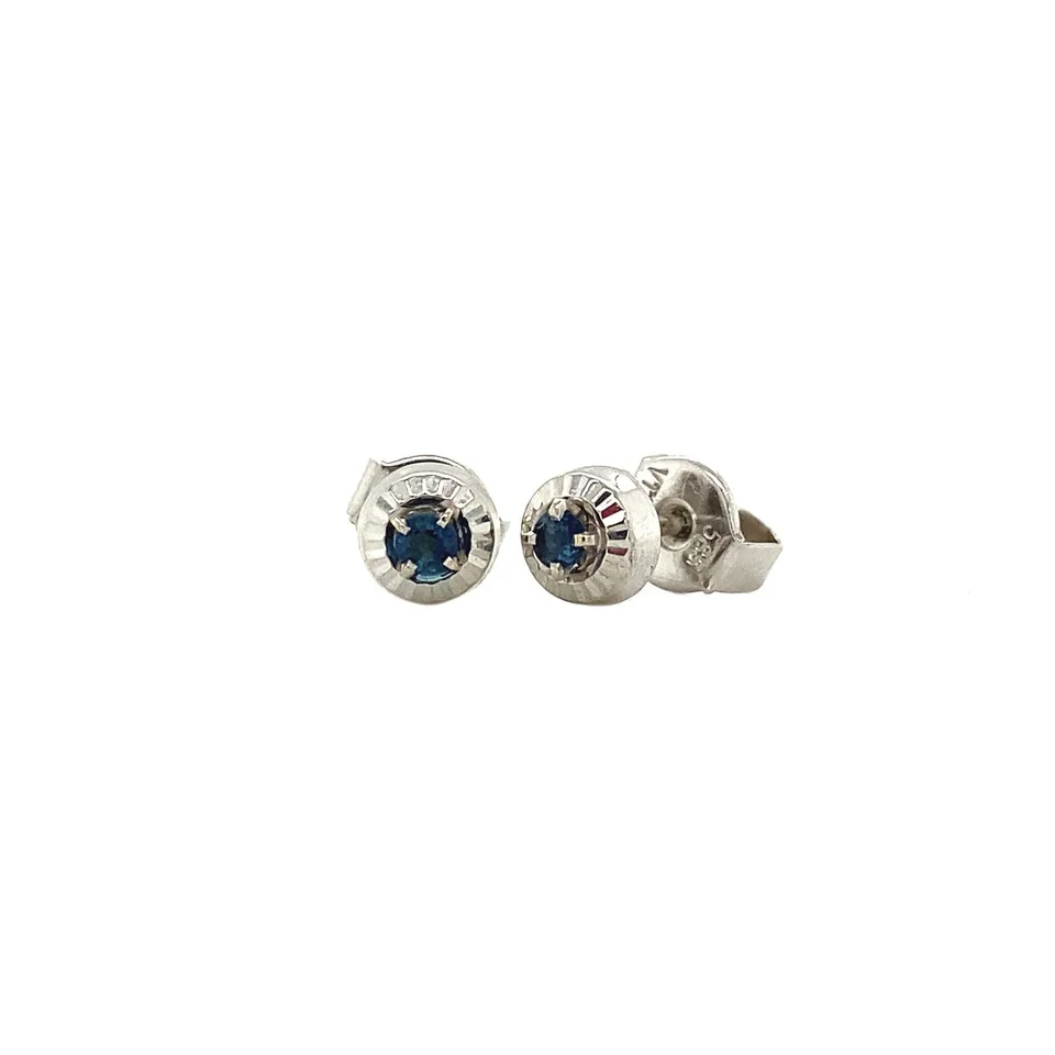 Vintage 14K White Gold Stud Earrings with Sapphire