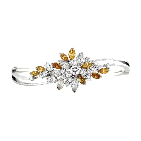 Vintage 14K White Gold Bangle with Diamond