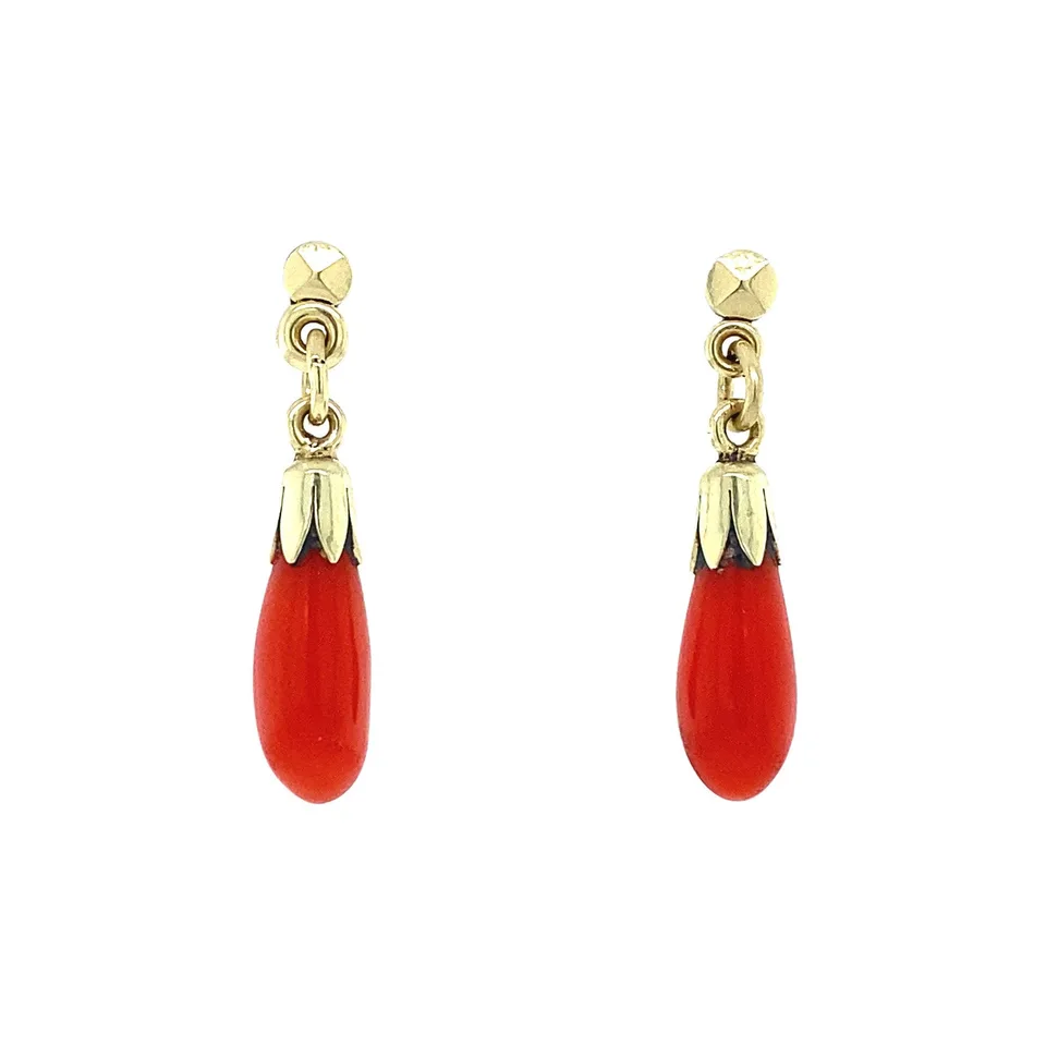 Vintage 14K Gold Stud Earrings with Red Coral