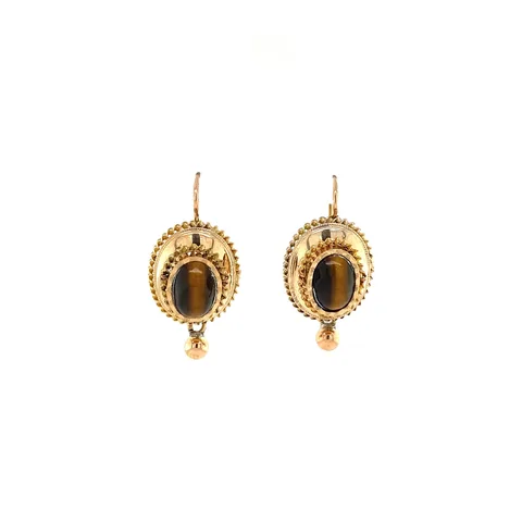 Vintage 14K Gold Drop Earrings with Tiger's Eye