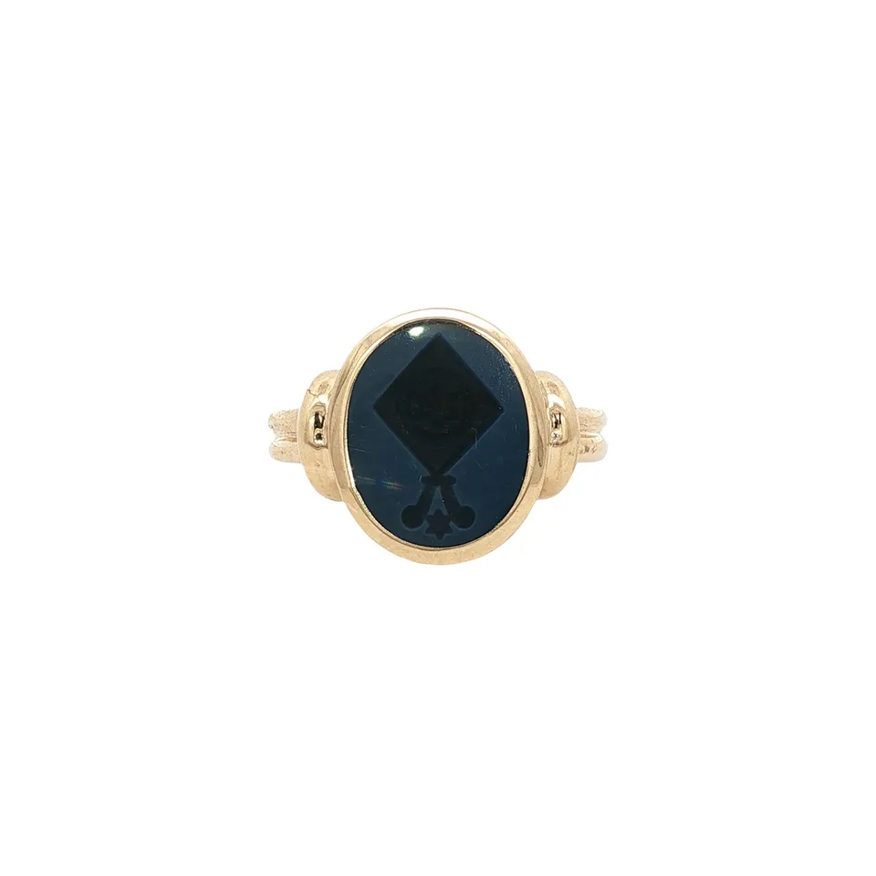 Vintage 14K Gold Signet Ring with Blue Layered Stone
