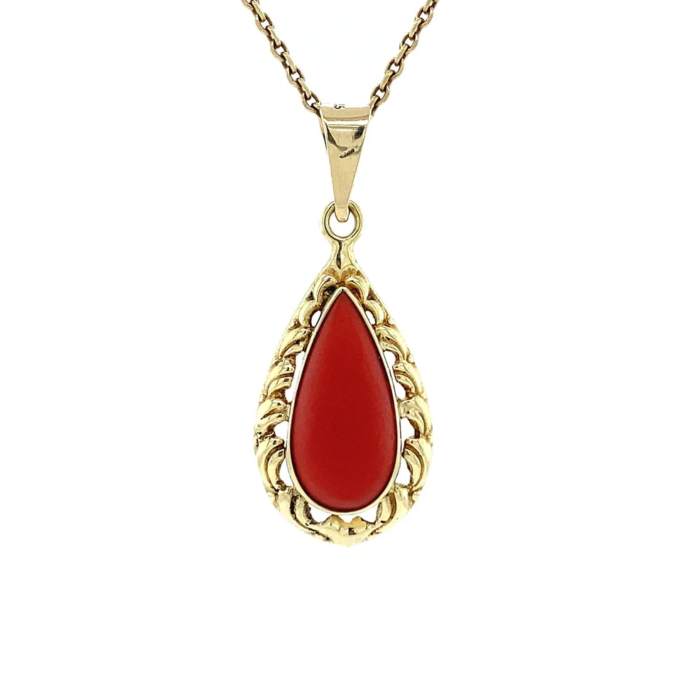 Vintage 14K Gold Pendant with Red Coral