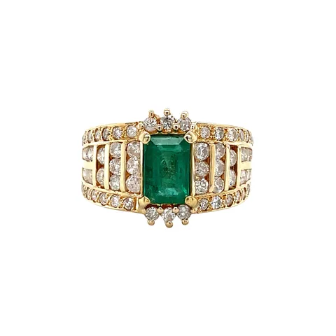 Vintage 14K Gold Ring with Emerald and Diamond