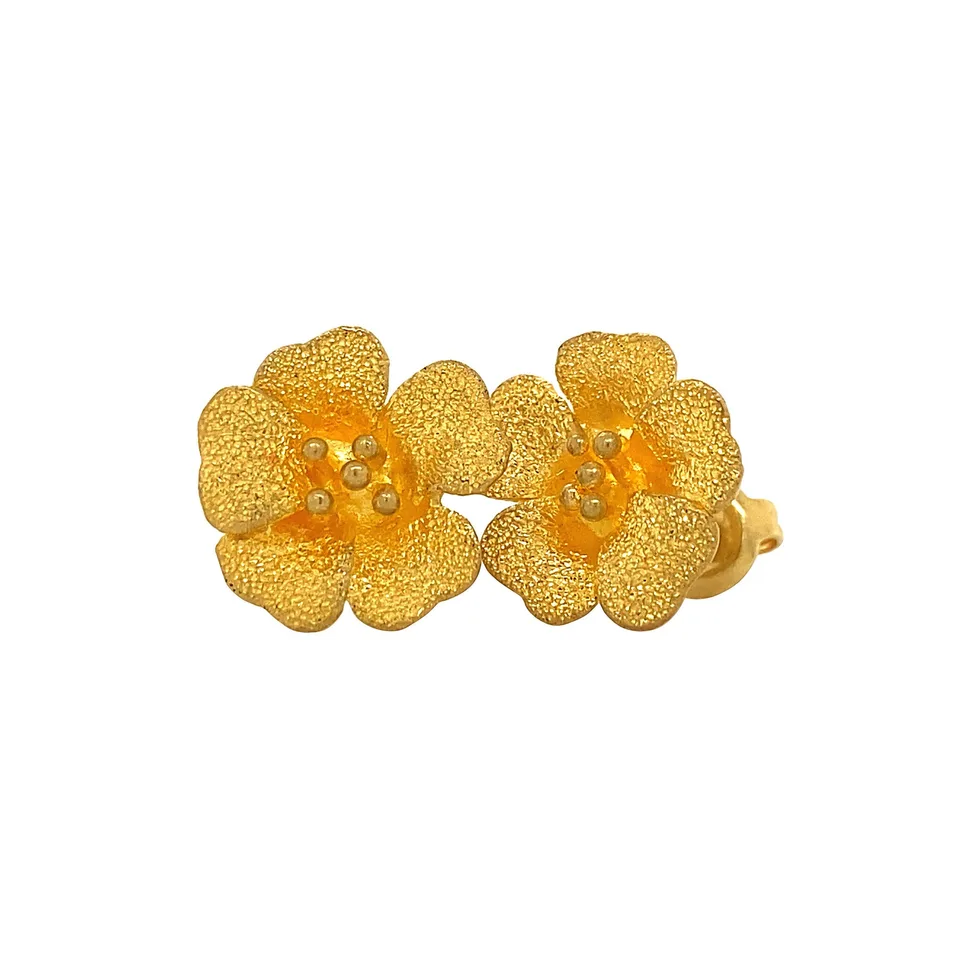 Vintage 22K Gold Flower Stud Earrings