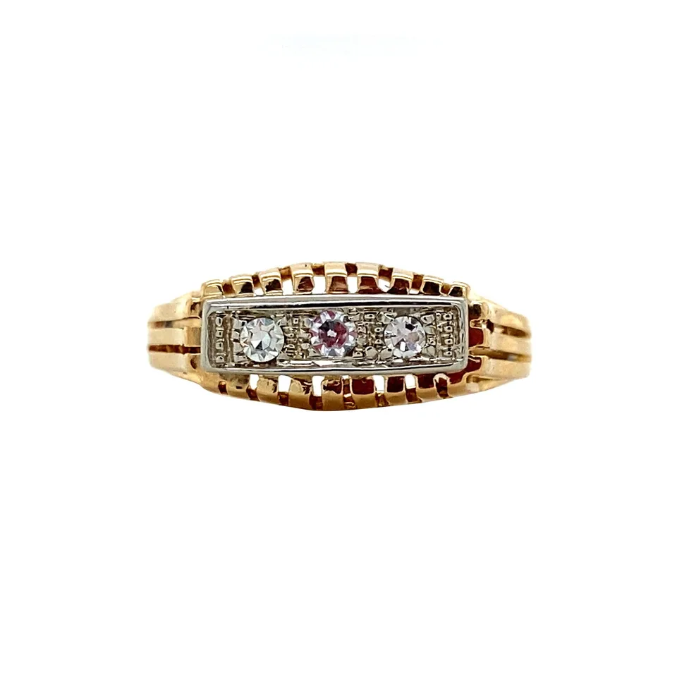 Vintage 18K Gold Half Eternity Ring with Diamond