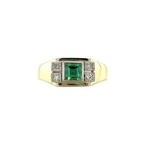 Vintage 14K Gold Ring with Tourmaline and Diamond