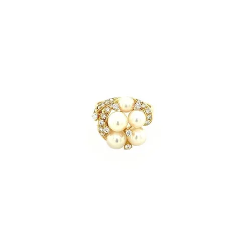 Vintage 18K Gold Ring with Pearl and Diamond