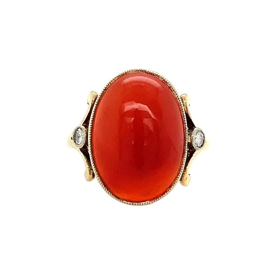 Vintage 14K Gold Ring with Carnelian and Diamond