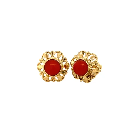 Vintage 14K Gold Stud Earrings with Red Coral