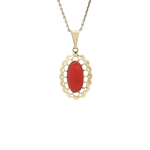 Vintage 14K Gold Pendant with Red Coral