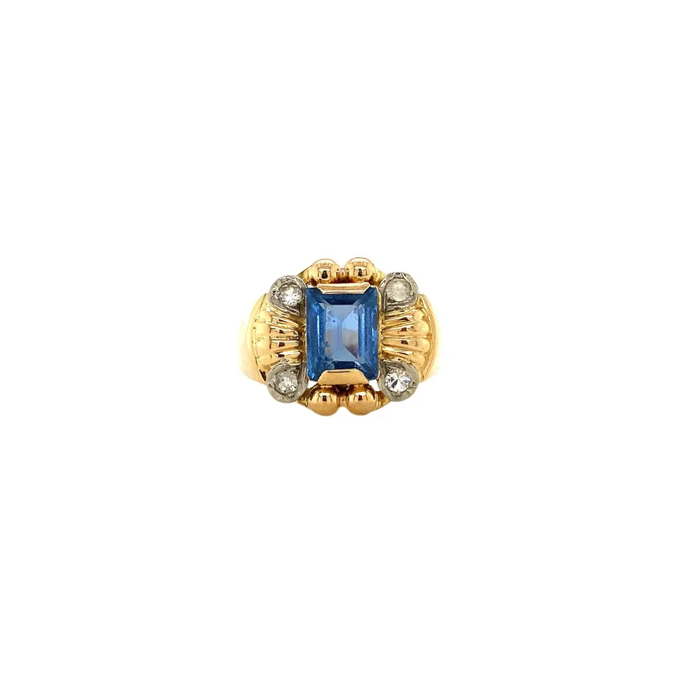 Vintage 18K Gold Ring with Blue Spinel and Cubic Zirconia