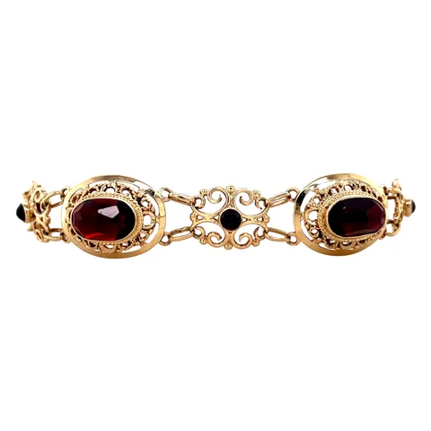Vintage 14K Gold Boat Link Bracelet with Garnet