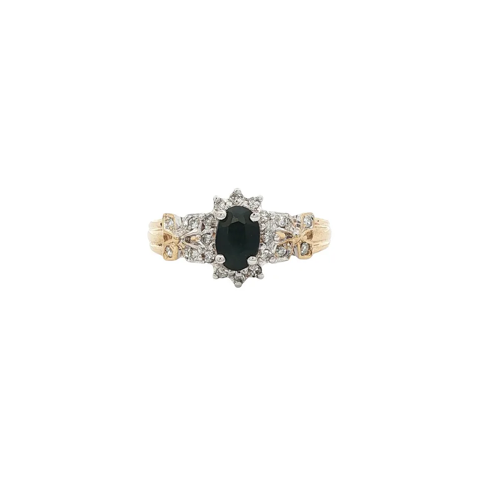 Vintage 14K Gold Cluster Ring with Sapphire and Diamond