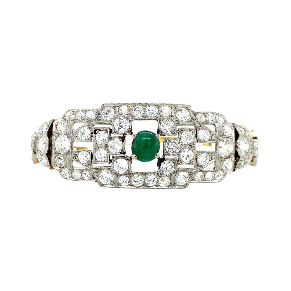 Vintage 18K Two Tone Gold Bracelet with Diamond and Jade