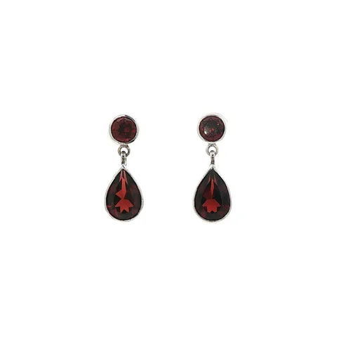 Vintage Sterling Silver Stud Earrings with Garnet