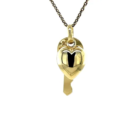 Vintage 14K Gold Heart with Key Pendant
