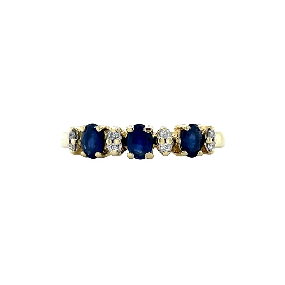 Vintage 14K Gold Half Eternity Ring with Sapphire and Diamond
