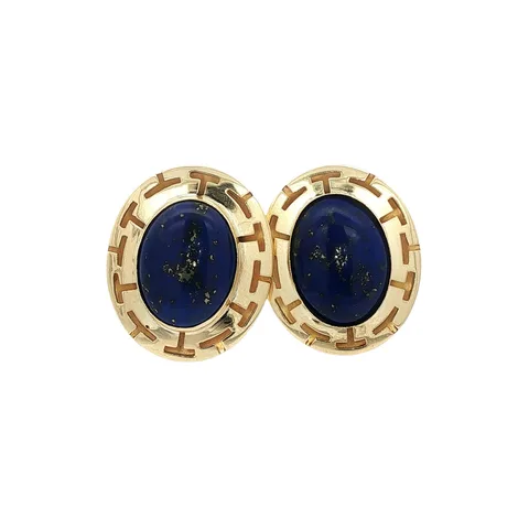 Vintage 14K Gold Stud Earrings with Lapis Lazuli