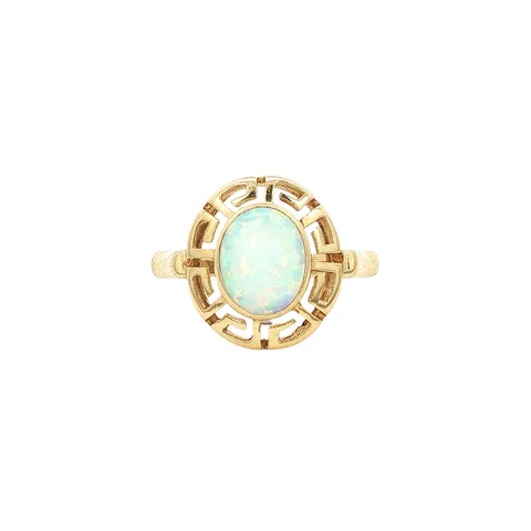Vintage 14K Gold Meander Ring with Opal
