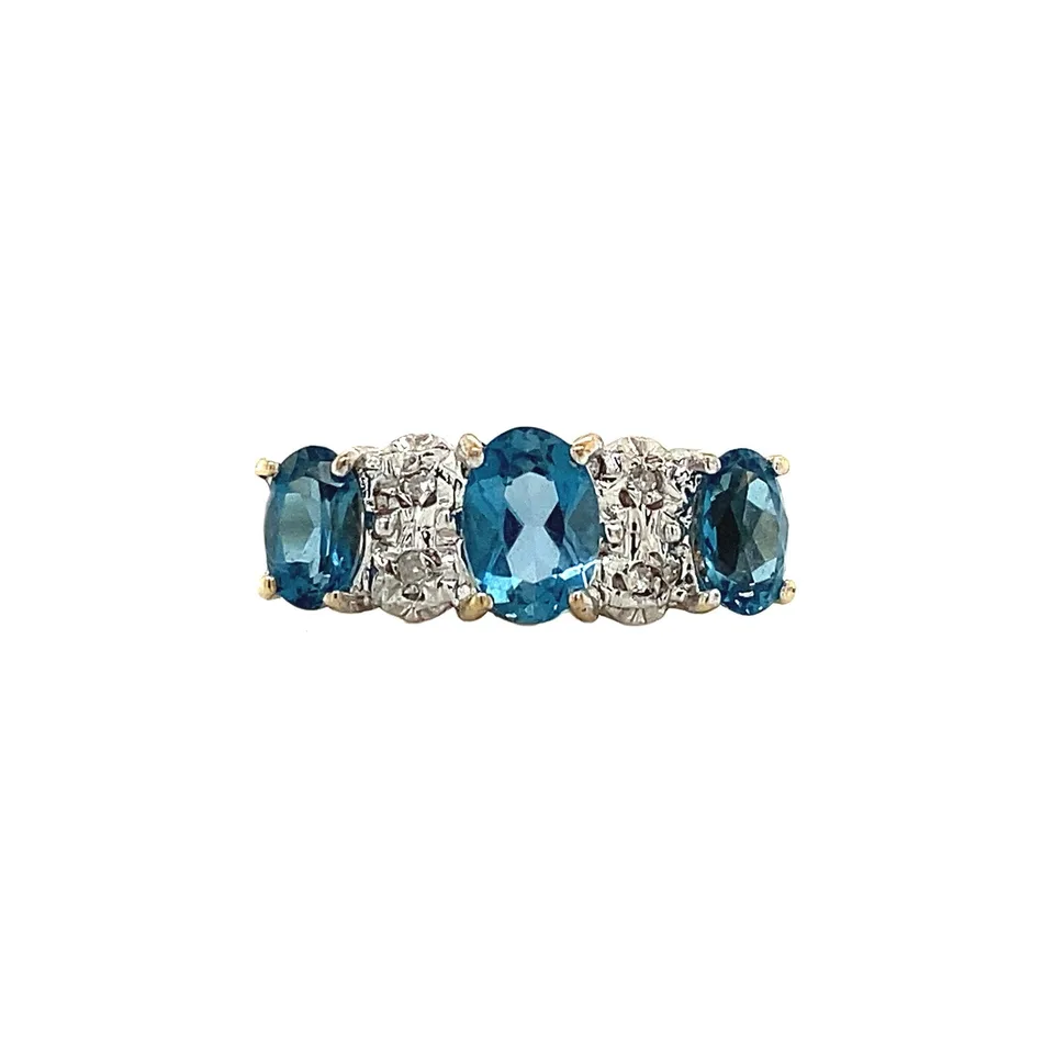Vintage 9K Gold Half Eternity Ring with Topaz and Diamond