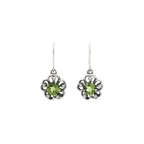 Vintage Sterling Silver Drop Earrings with Peridot and Pearl