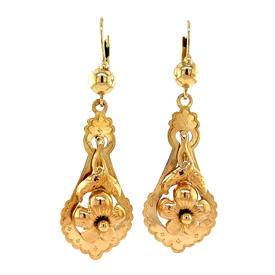 Vintage 14K Gold Drop Earrings Fancy