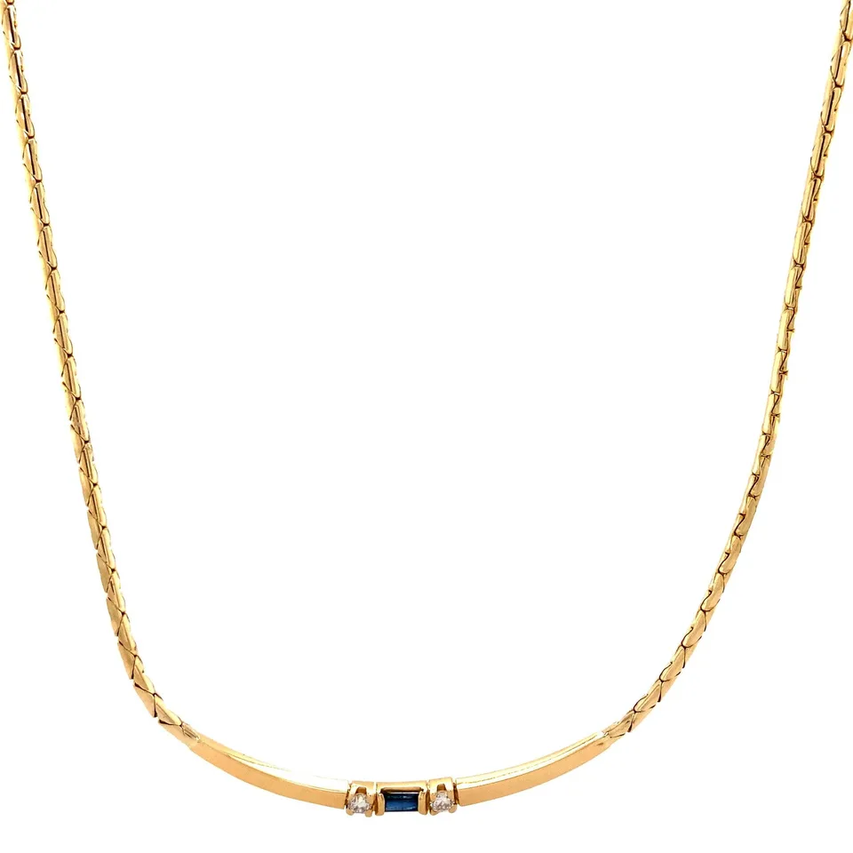 Vintage 14K Gold Necklace with Diamond and Sapphire Pendant