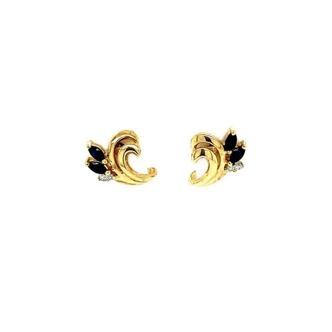 Vintage 14K Gold Fancy Stud Earrings with Diamond and Sapphire