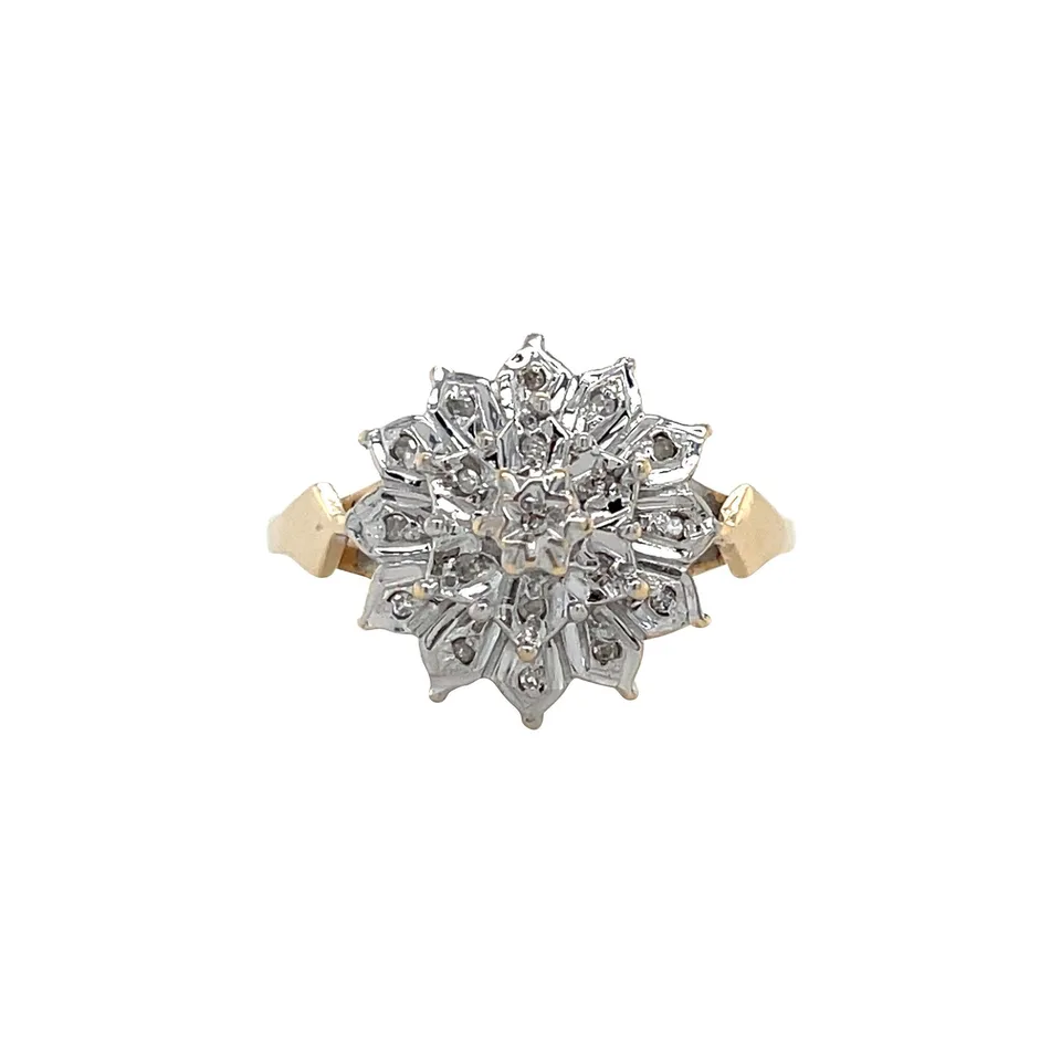 Vintage 14K Gold Cluster Ring with Diamond